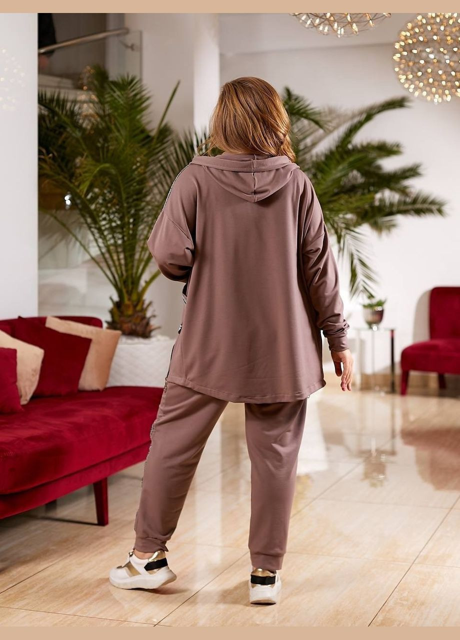 Жіночий спортивний костюм батал мокко з подовженою кофтою капюшоном на змійці Viki Спортивний костюм (316218928)