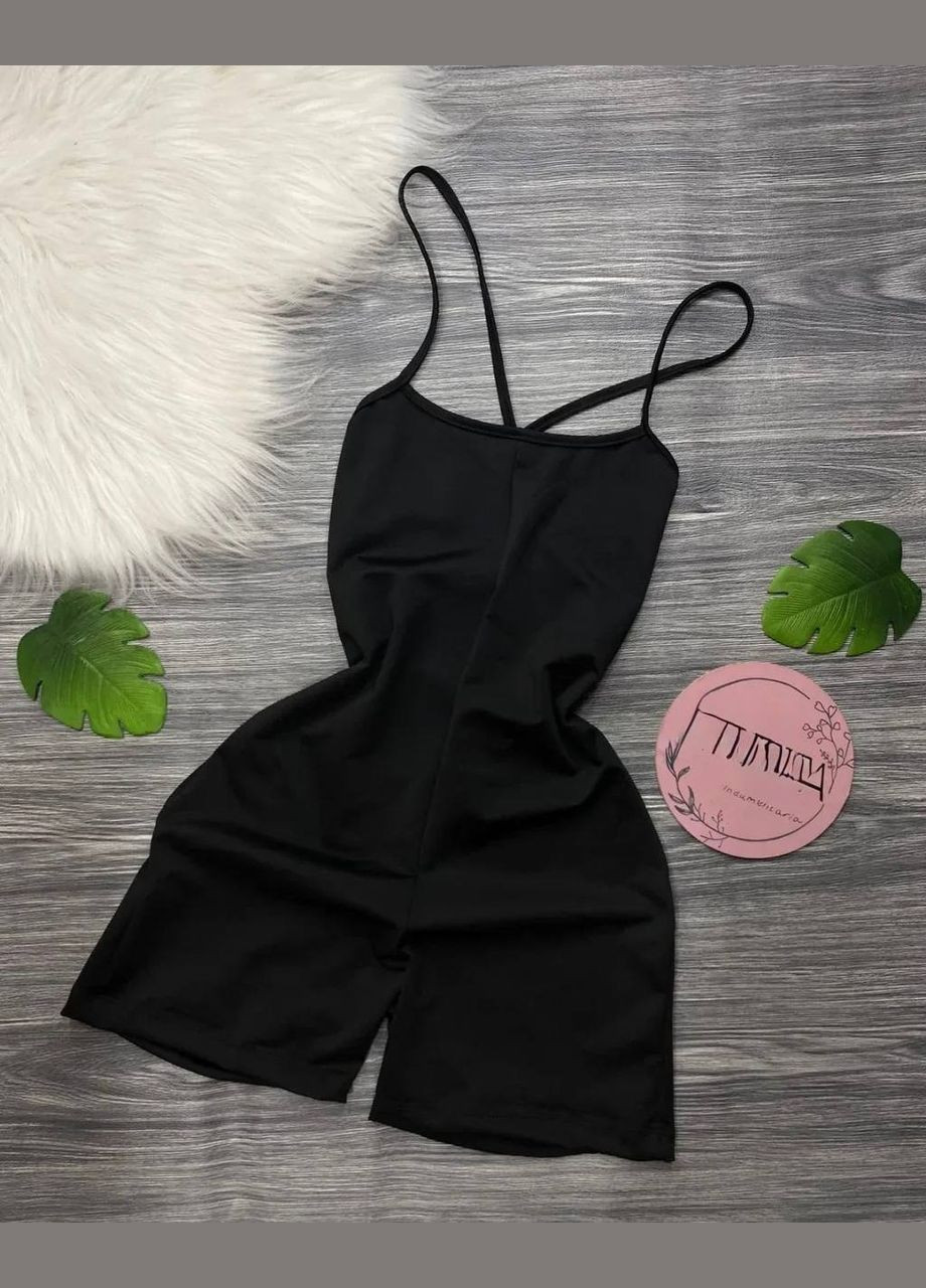 Женский комбинезон FINO Mode комбинезон-шорты чёрный спортивный, повседневный, кэжуал дайвинг