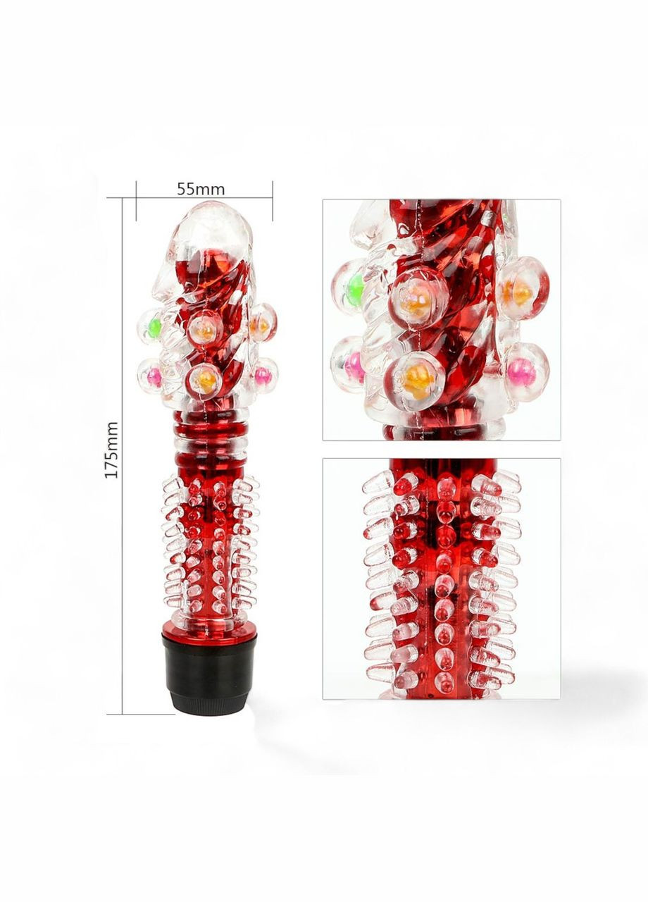 Вибратор вагинальный унисекс с дополнительной стимуляцией усиками и шариками Jelly Vibrator Красного цвета China (317747782)