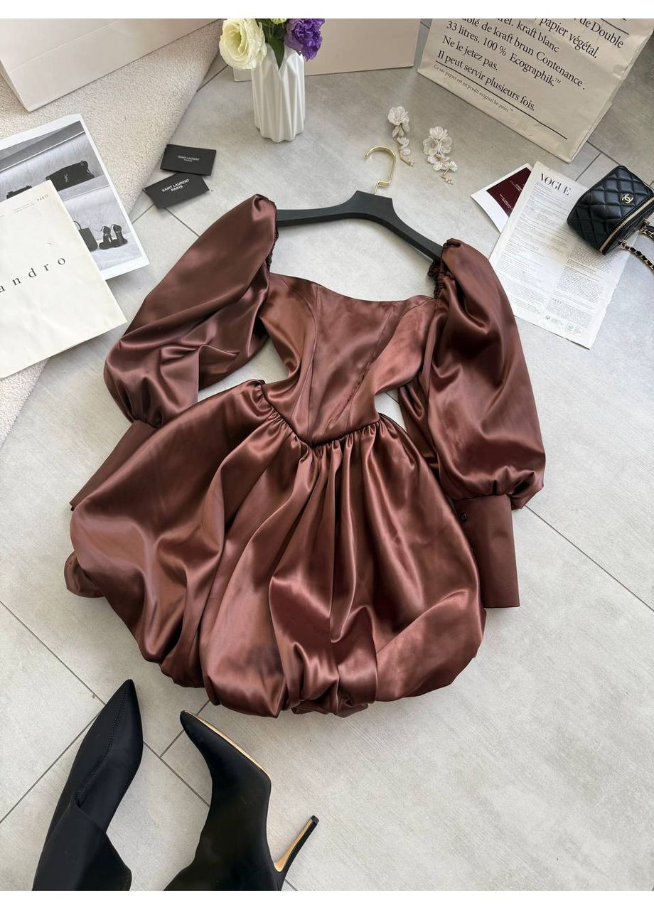 Коричневое праздничный корсетное платье с пышной юбкой из королевского атласа — замеры в описании с пышной юбкой GD/GL Модний простір однотонное