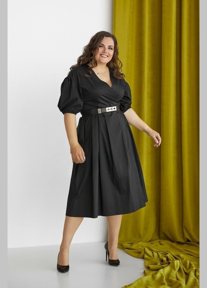 Чорна сукня жіноча чорна міді на запах токіо mksn2263-04 Modna KAZKA