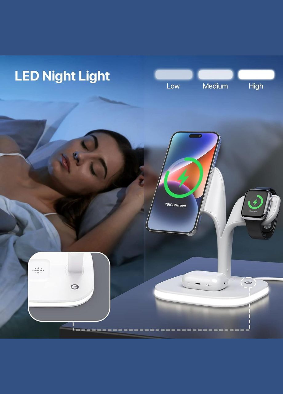 Безпровідна зарядна станція 5 в 1COCOCKA швидка зарядка для iPhone, Apple Watch та AirPods (СТОК, ) No Brand (300657804)