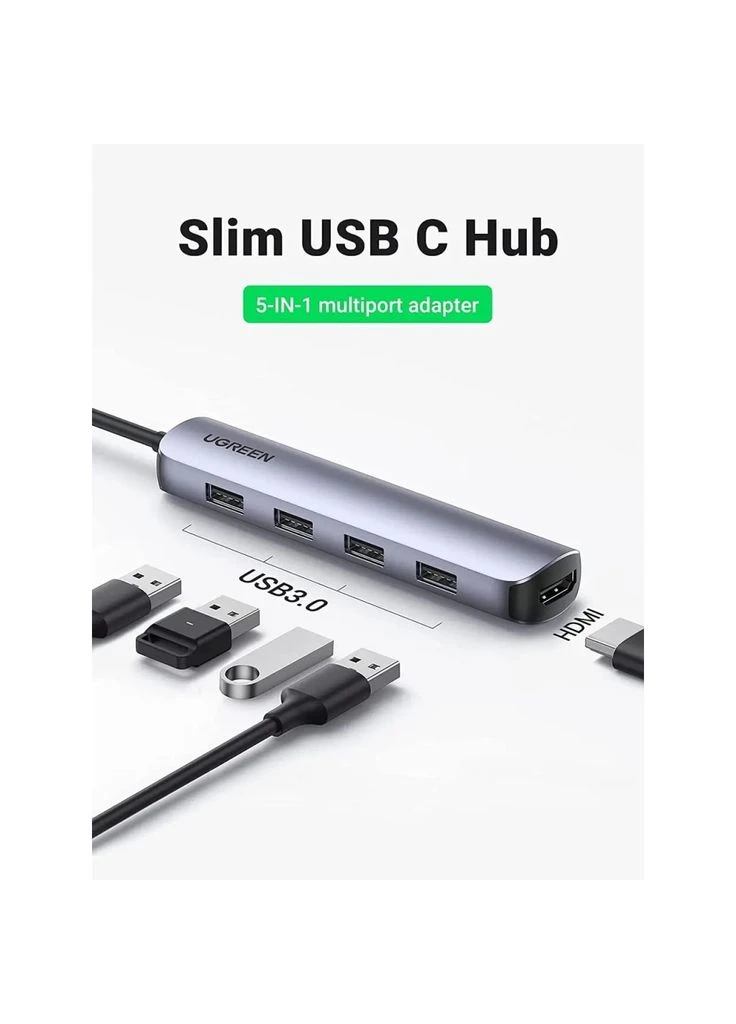 Концентратор USB-C to 4xUSB 3.0 + HDMI CM417 gray (20197) Ugreen (390412078)