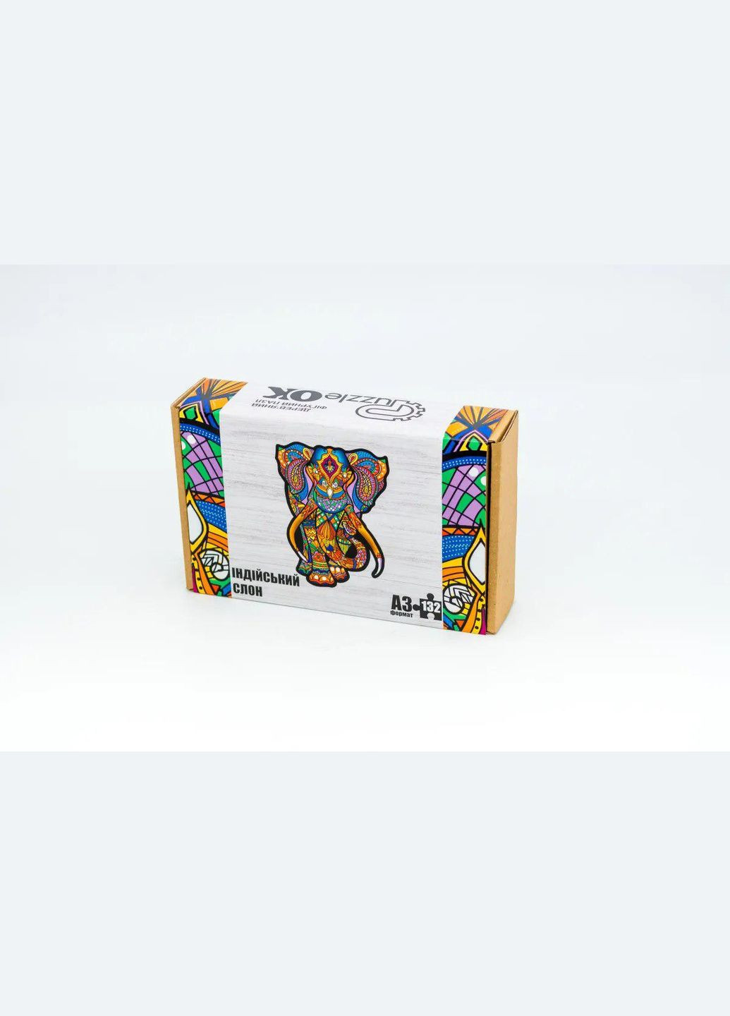 Фігурний дерев'яний пазл Індійський слон A3 в картонній упаковці 132 деталі 05326 PuzzleOK (329897687)