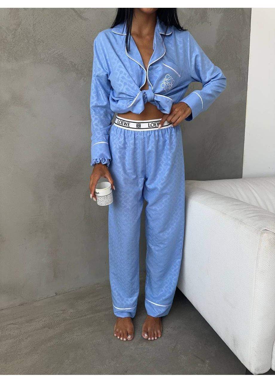 Блакитна жіноча піжама loewe полівіскозі,штани та сорочка Україна