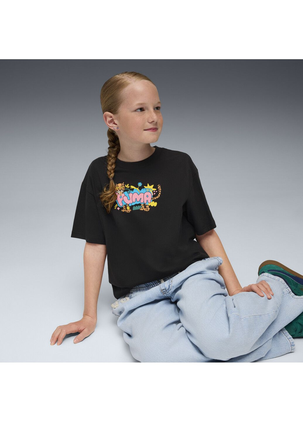 Чорна демісезонна дитяча футболка graphic leopard tee youth Puma