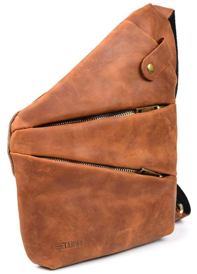 Сумка слінг через плече чоловіча з натуральної шкіри та текстилю для телефону та документів середня Коричневий 39017 TARWA (351403652)