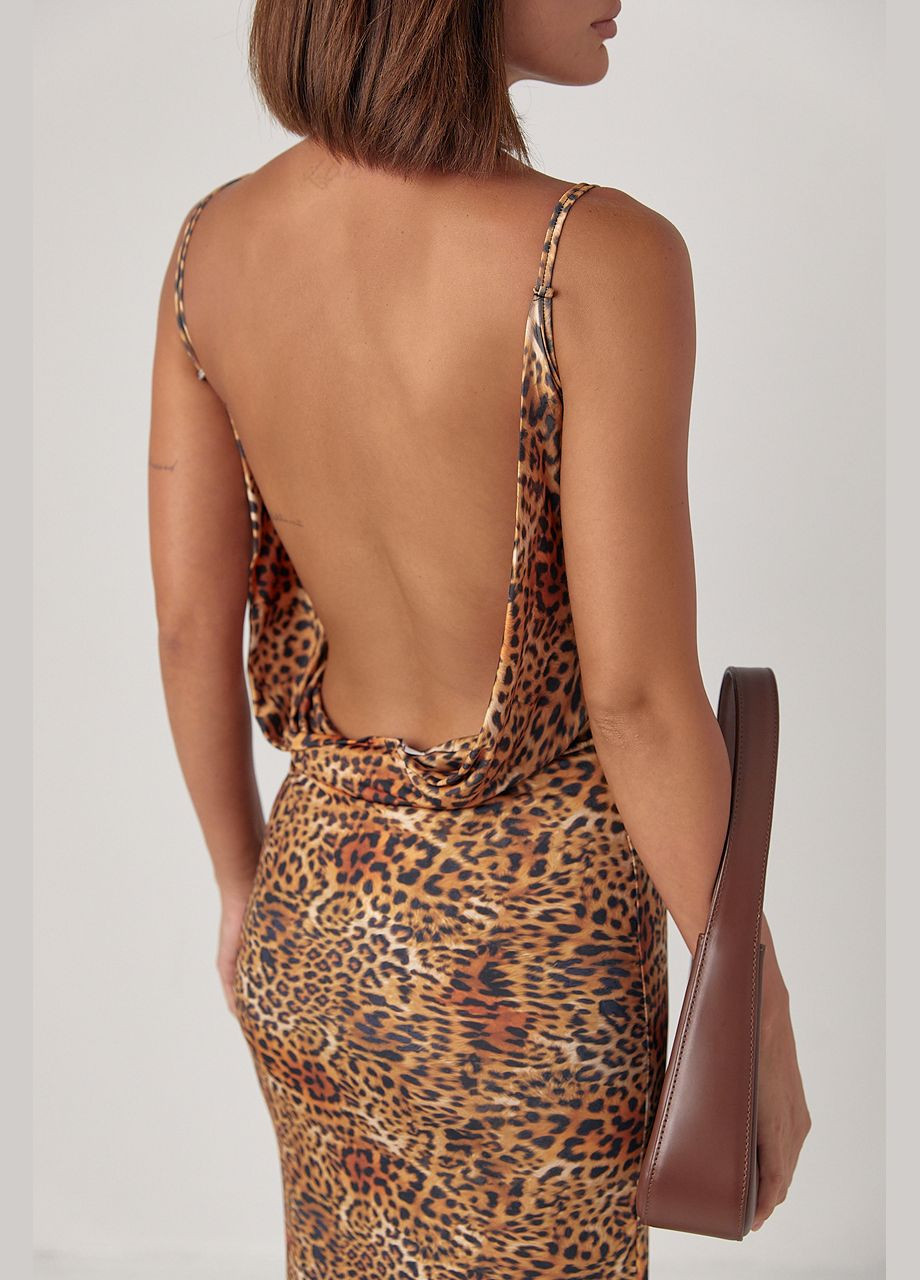 Летний женский леопардовый сарафан макси с открытой спиной 4669 Lurex леопардовый