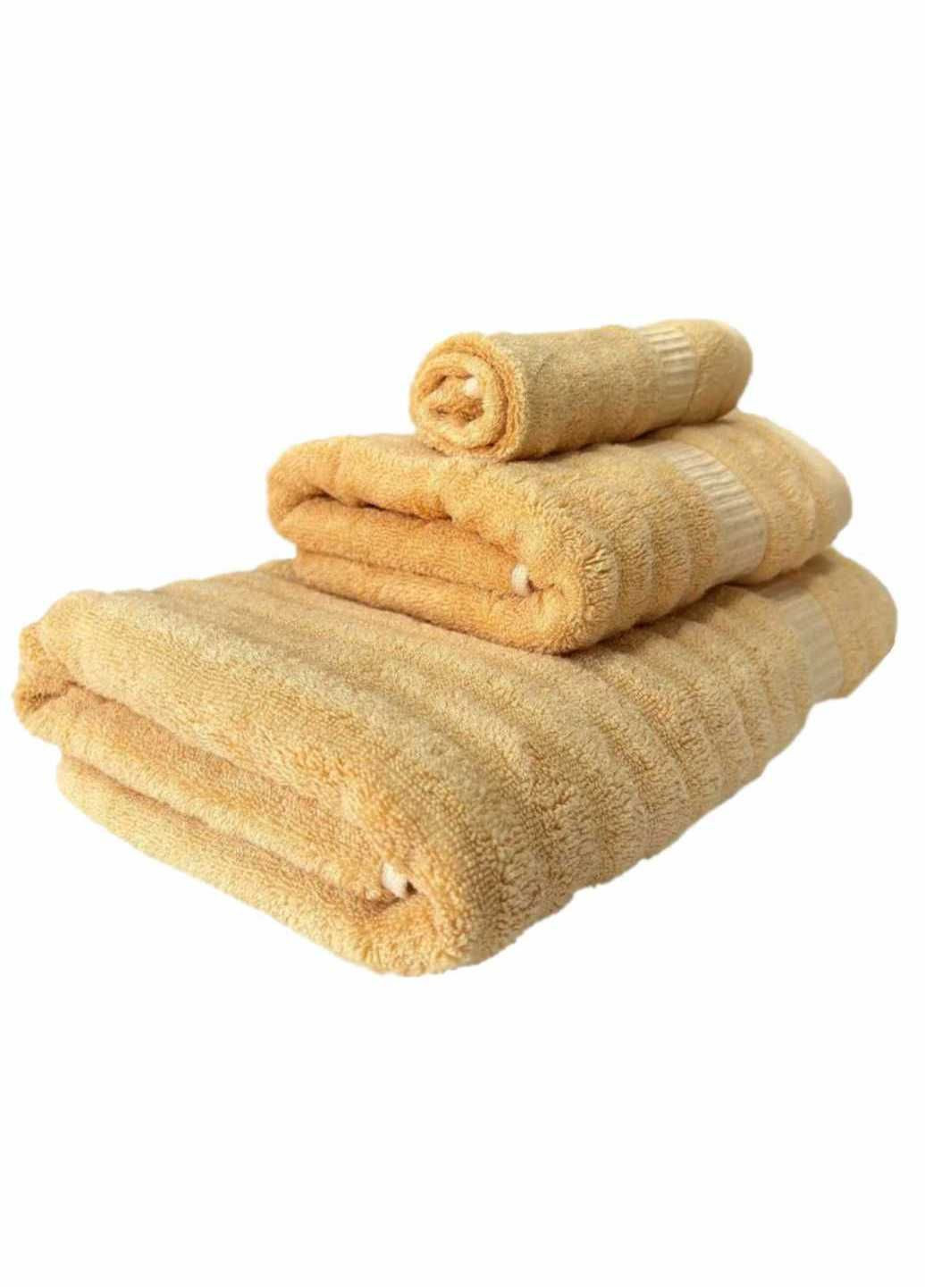 Набір 3 бамбук / бавовна рушників для ванної, готелів, SPA, саун 70x140 см, 50x90 см, 33x33 см Коричневий Lovely Svi однотонний коричневий