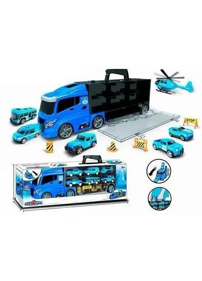 Набор машинок Трейлер с транспортом 666-08K с дорожными знаками, машинками и вертолетом Полиция Fun Game (327217791)