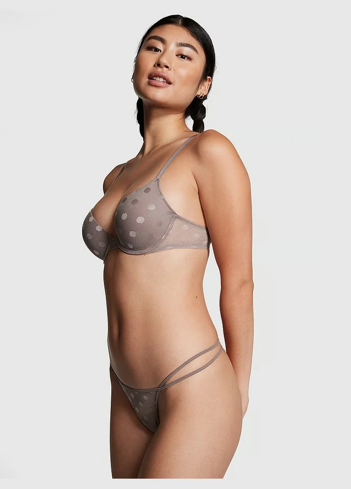 Бежевый бюстгальтер c пуш-ап в горошек коричневый (капучино) pink wear everywhere push-up bra Victoria's Secret