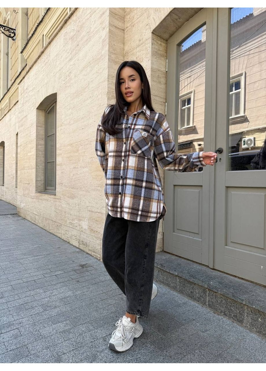 Голубой кэжуал рубашка в клетку MonCher с длинным рукавом