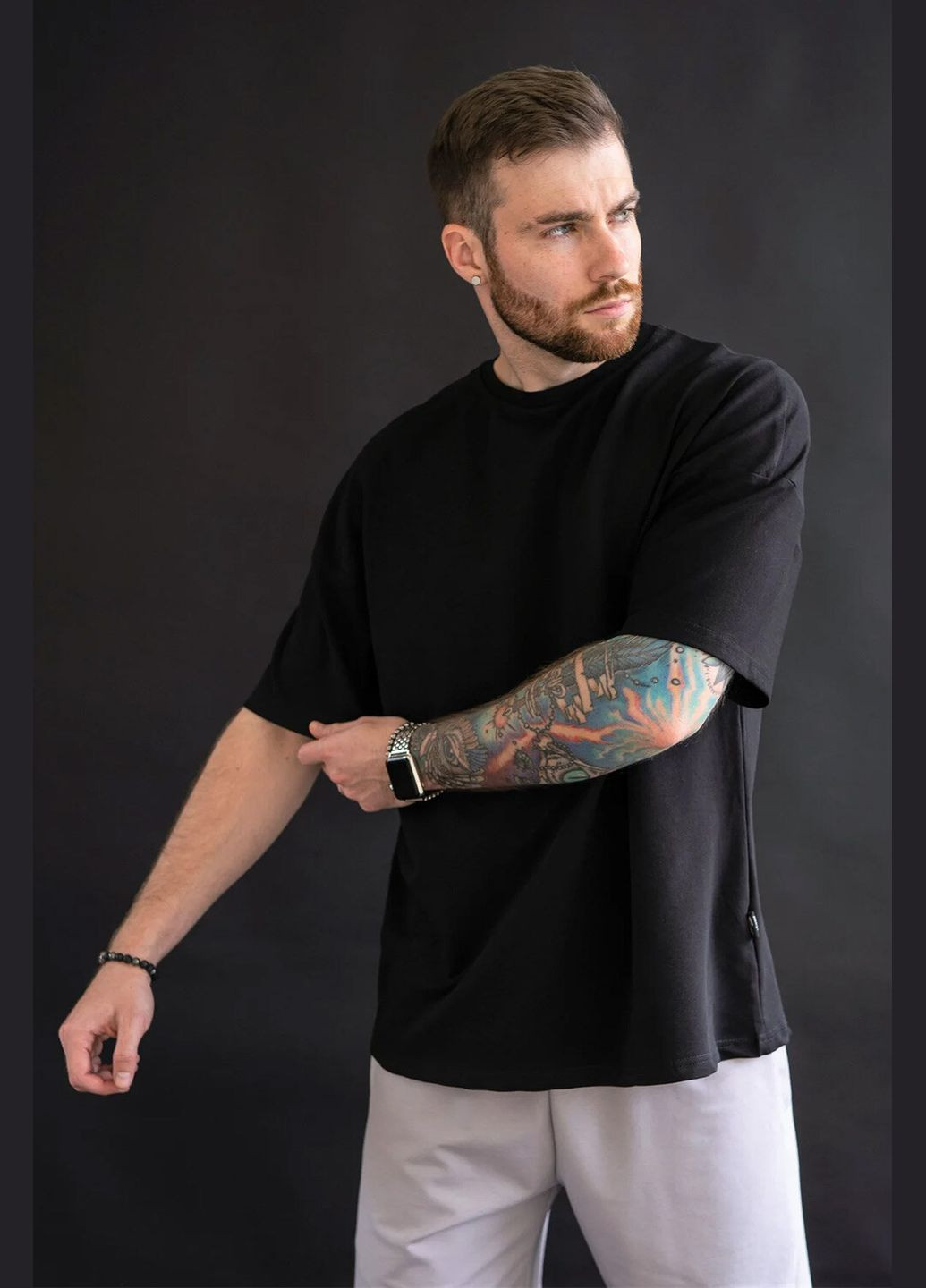 Черная мужская футболка оверсайз cotton черная Teamv