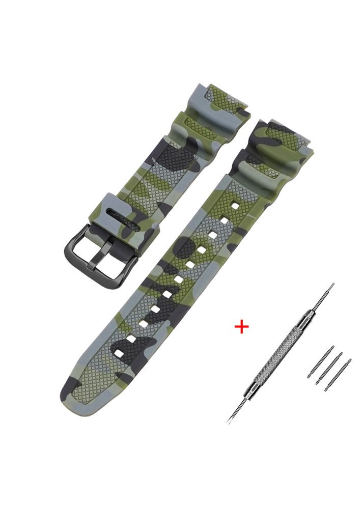 Ремешок для часов Casio G-Shock камуфляжный зеленый полимерный для мужчин женщин унисекс пряжка черная ProDobro (367266335)