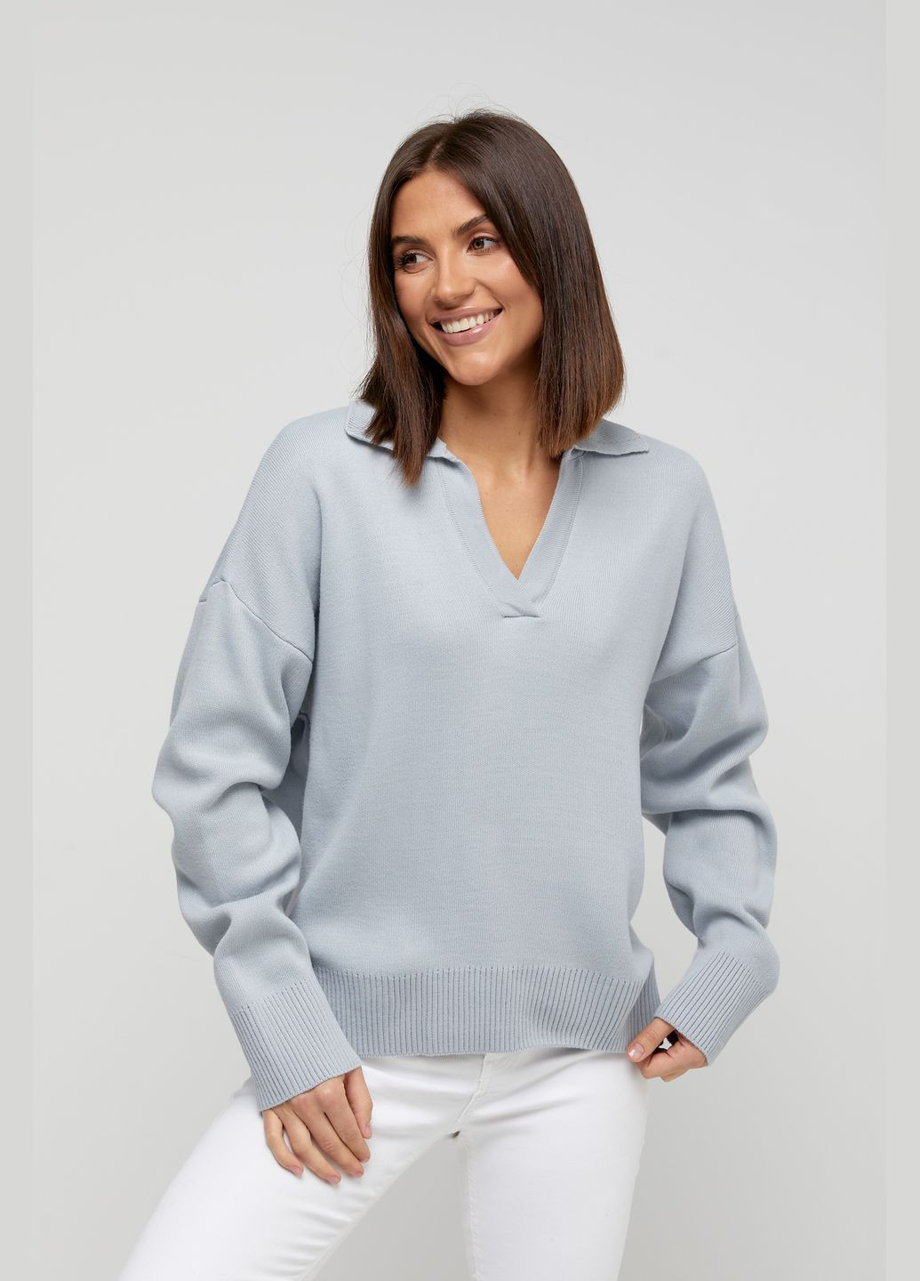 Сірий демісезонний в'язаний жіночий джемпер з коміром поло (-sviter-243) MarSe