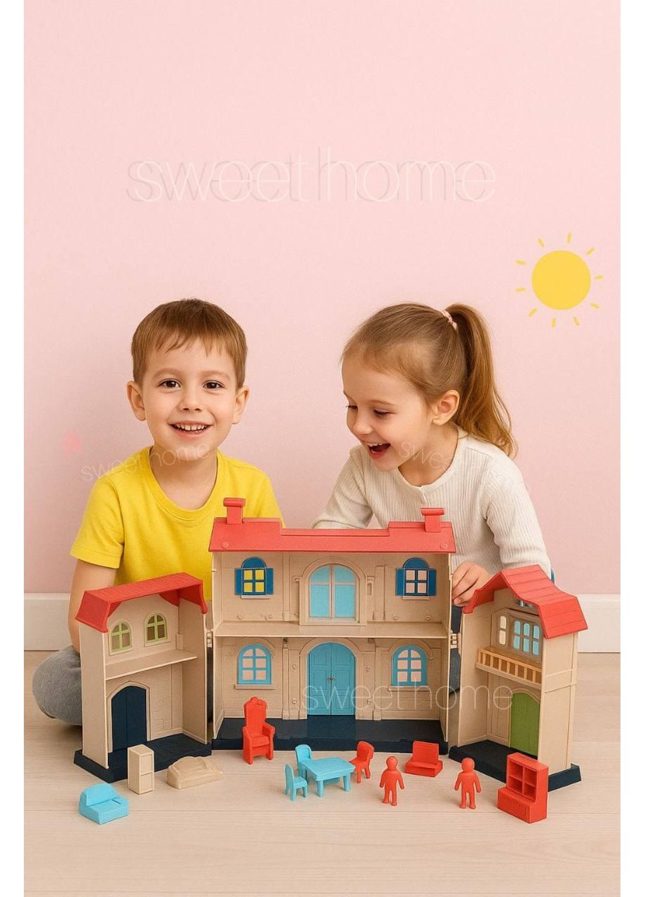 Двоповерховий розкладний ляльковий будиночок, ігровий будиночок із меблями для дітей No Brand (371646541)