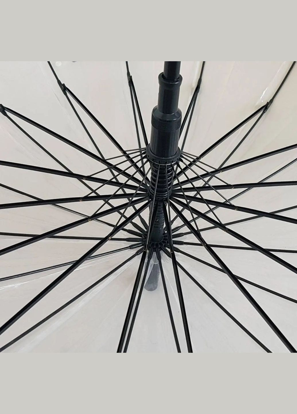 Прозрачный зонт трость с прозрачным куполом и черной ручкой (16 спиц) Fiaba большой система антиветер (316531828)