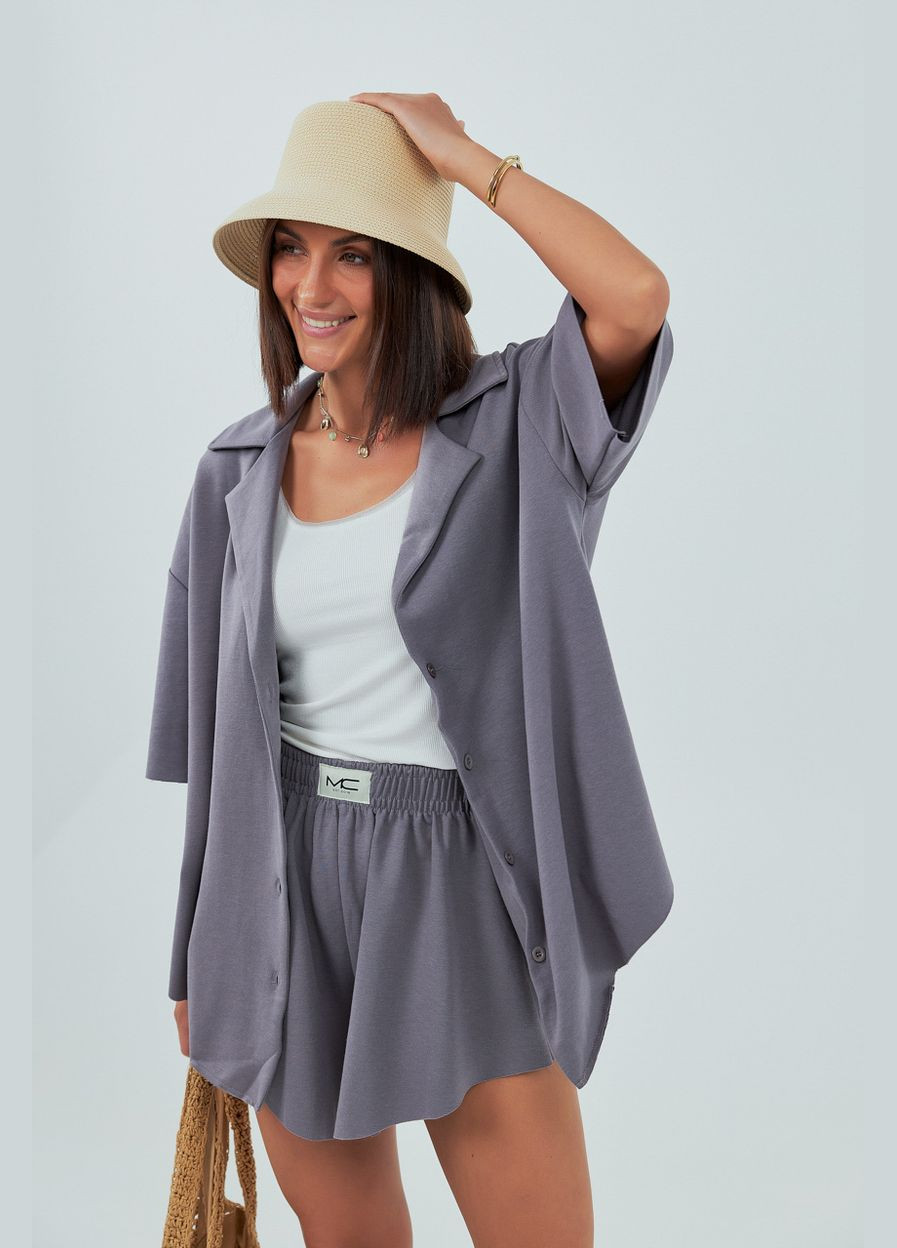 Трикотажный костюм с шортами и рубашкой - коричневый цвет Lurex (340917558)