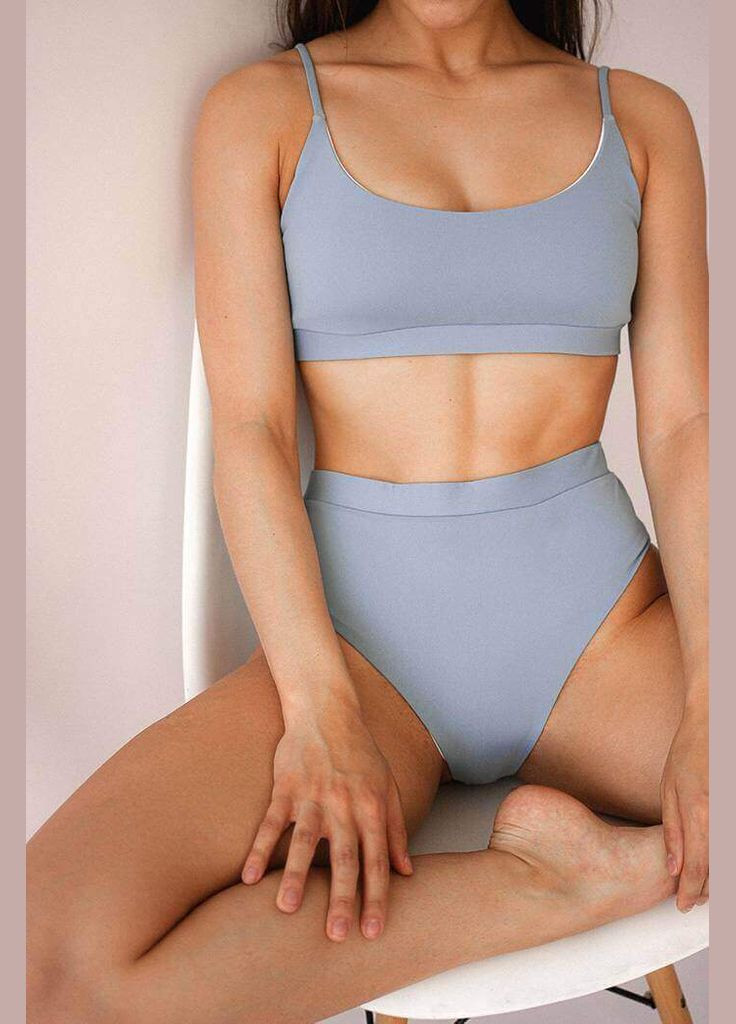Комбінований літній сіро-блакитний купальник із високими плавками - light top kari shop atelier сіро-блакитний xl/m (155sw-21brh-blugr) Ova Ova Brand