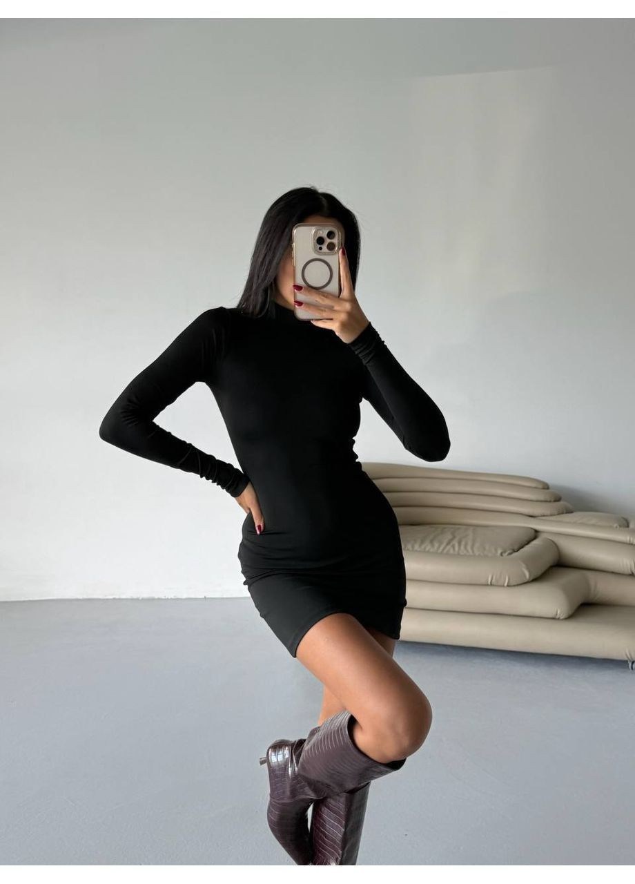 Чорна коктейльна, повсякденний, вечірня, ділова, кежуал жіноча сукня на флісі силуетна FINO Mode