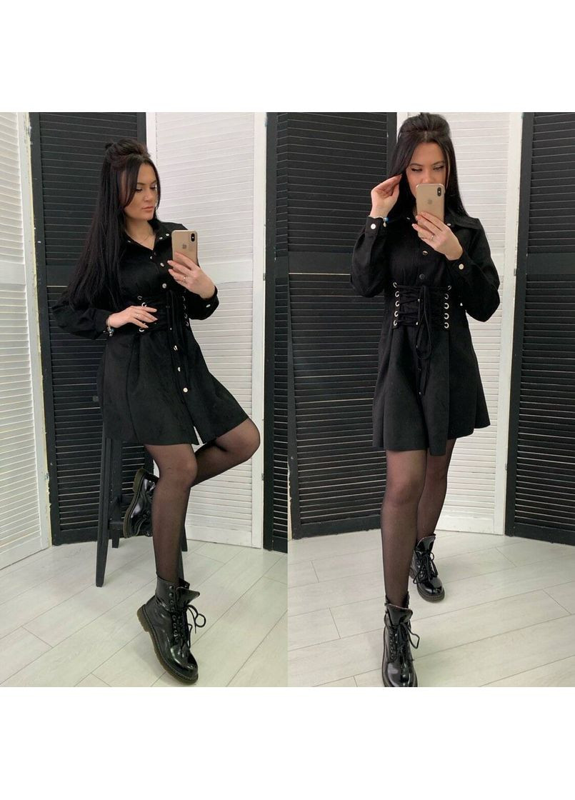 Черное повседневный женское платье kelly lux с корсетной шнуровкой (mil285) milirud