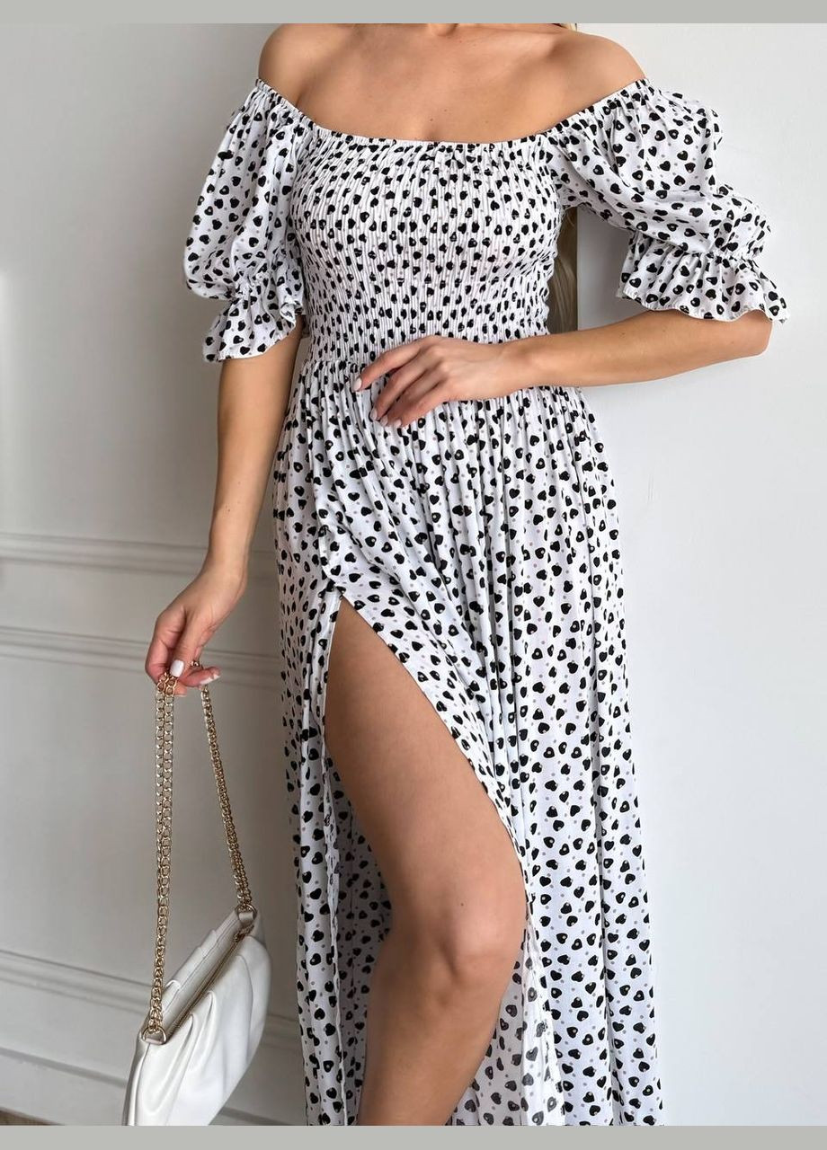 Белоснежное повседневный, вечернее, кэжуал женское платье FINO Mode в горошек