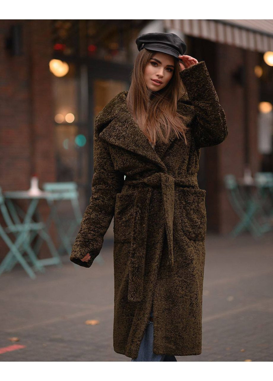 Оливковое (хаки) зимнее Зимнее пальто Каракуль на слимтексе ❄️❄️❄️ Україна