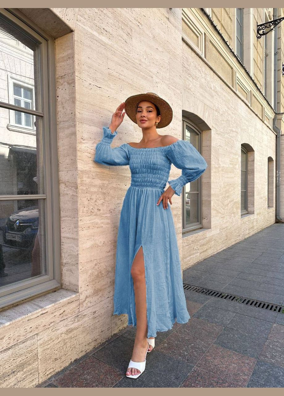 Голубое повседневный платье DK/DL Мода без кордонів однотонное