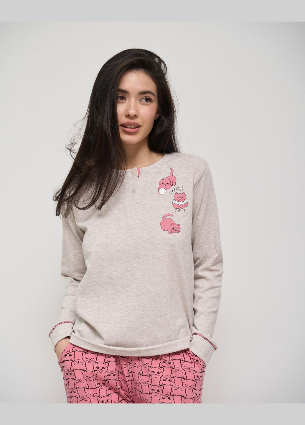 Кремовая всесезон пижама женская штаны с кофтой в рубчик размер s, m, l, xl лонгслив + брюки Nicoletta Піжама