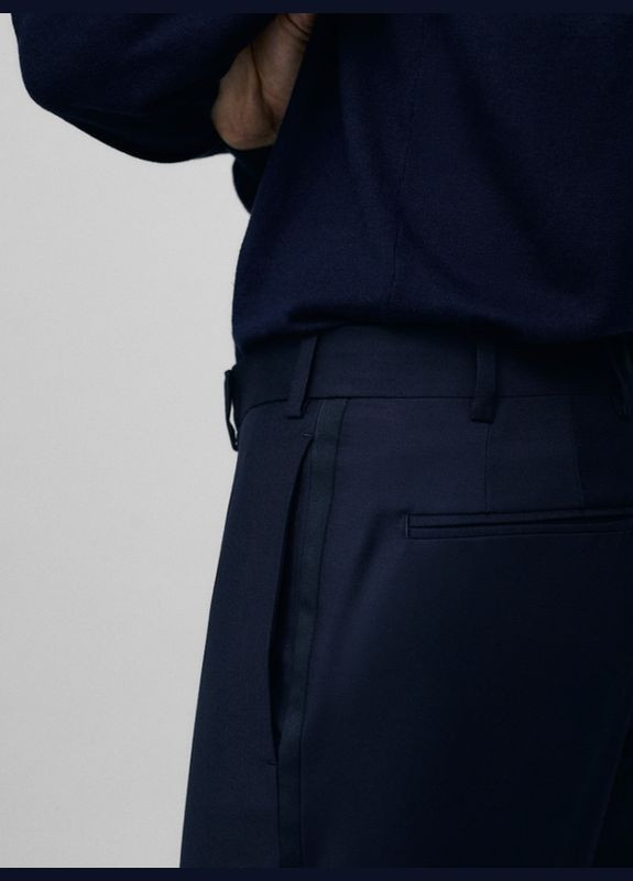 Темно-синие нарядные, повседневный, классические демисезонные прямые брюки Massimo Dutti