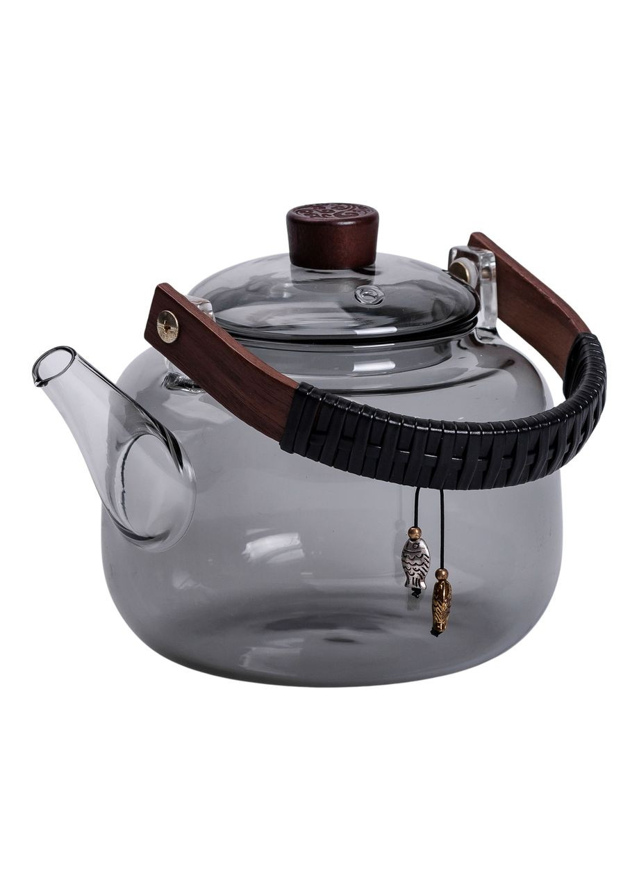 Заварник скляний для чаю 0.8 л Заварний чайник для заварювання з дерев'яною ручкою чорний HP-34-37 Yiwu (369142750)