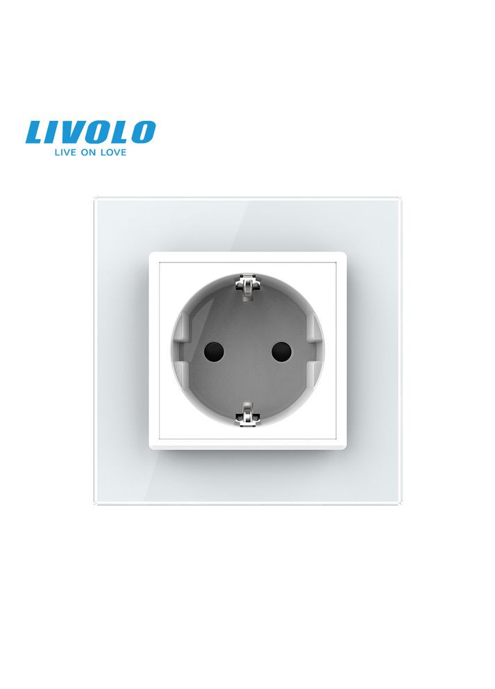 Електрична розетка з заземленням, біла, скляна рамка, шторки, 250В 16А (VL-C7C1EU-11) Livolo (370970639)