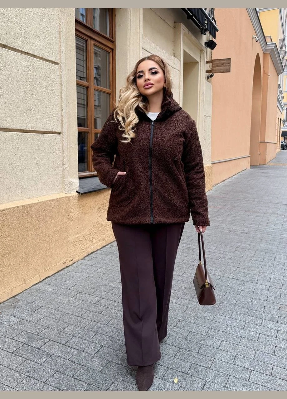 Коричнева зимня жіночий полушубок молочного кольору New Trend
