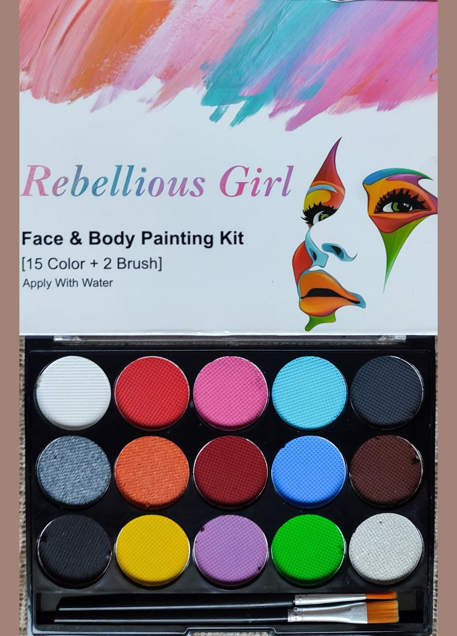 Аквагрим Rebellious Girl набор 15 цветов и 2 кисточки No Brand (316091067)
