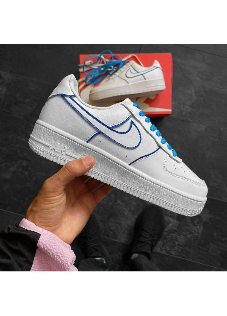 КРОСІВКИ ЖІНОЧІ NIKE AIR FORCE 1 LOW WHITE BLUE НАЙК АІР ФОРС 1 ПРЕМІУМ No Brand білі демісезони (367168474)