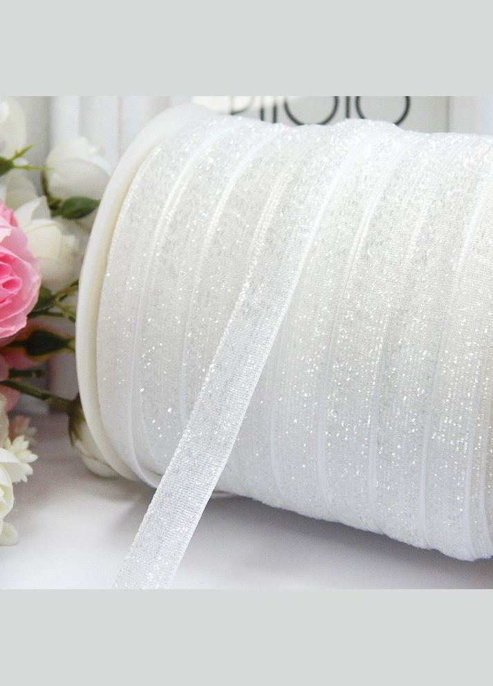 Лента бархатная с люрексом, тесьма, 1 см, белая No Brand (340485057)
