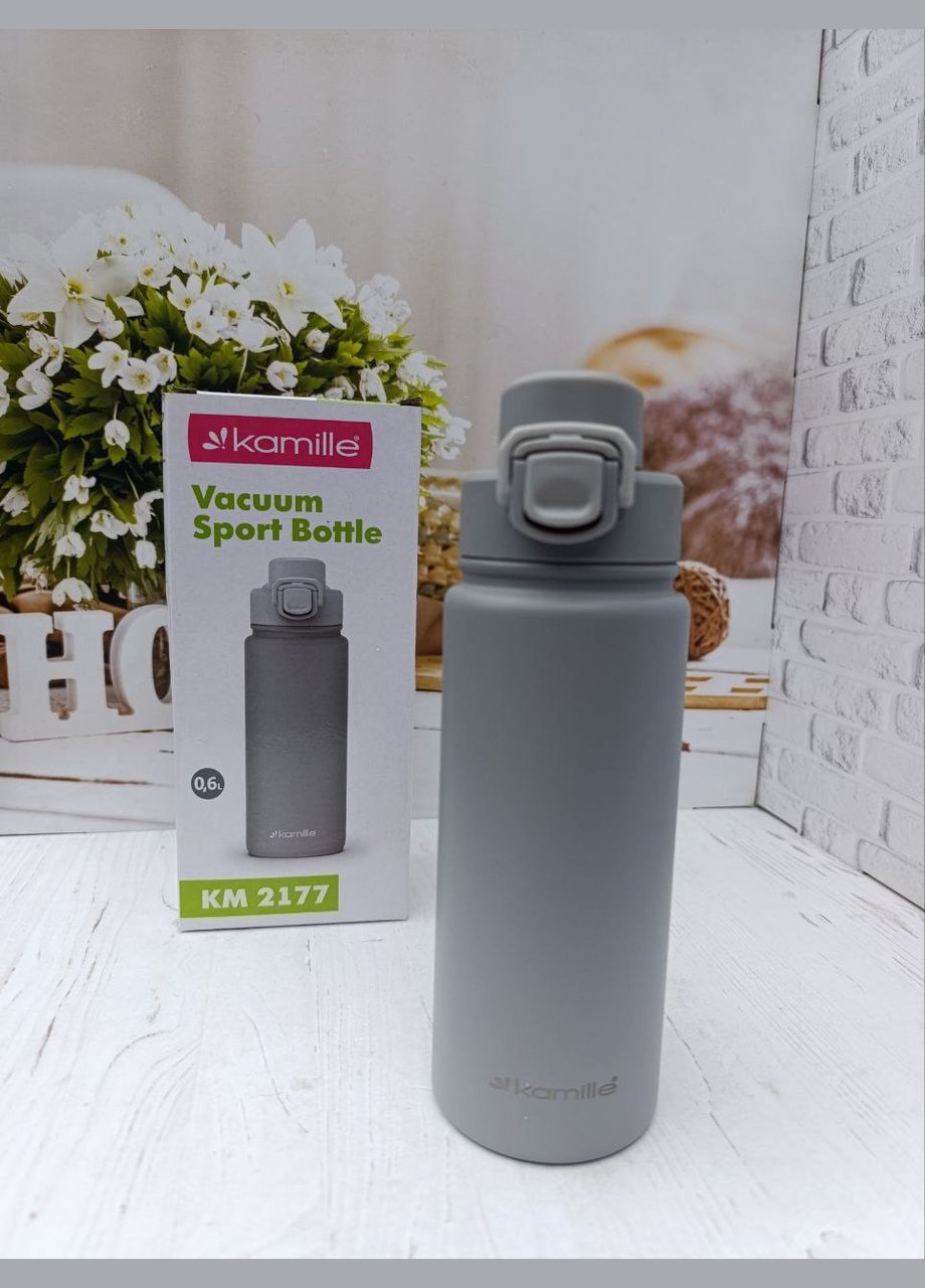 Термобутылка KM-2177 из нержавеющей стали 600 мл Серый Kamille (334293627)