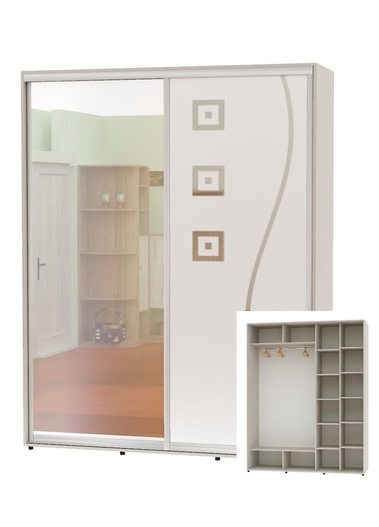 Шкаф-купе двухдверный 200*60*220 Кашемир Зеркало/Зеркало с пескоструйным рисунком Алекса (360454626)