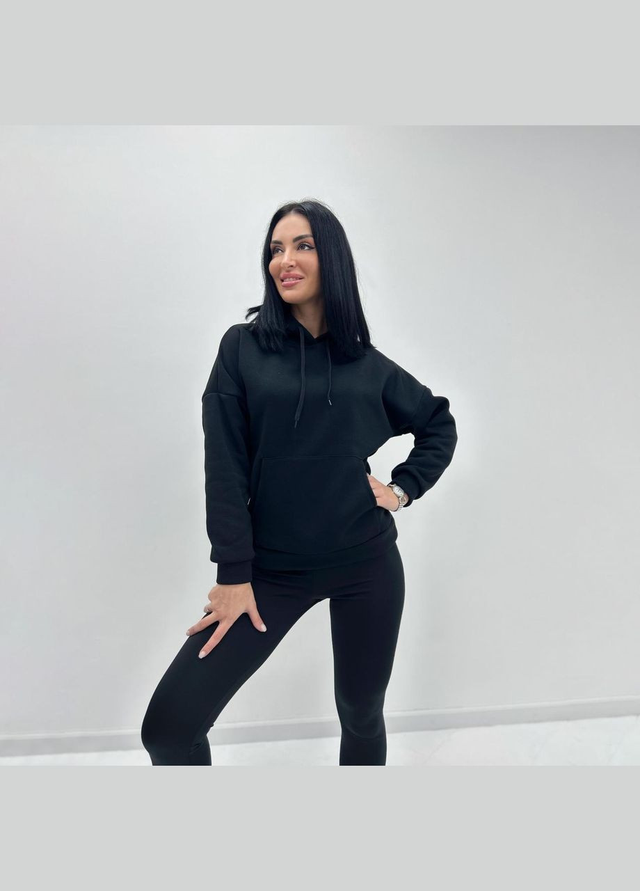 Черный демисезонный однотонный батник с капюшоном Fashion Girl