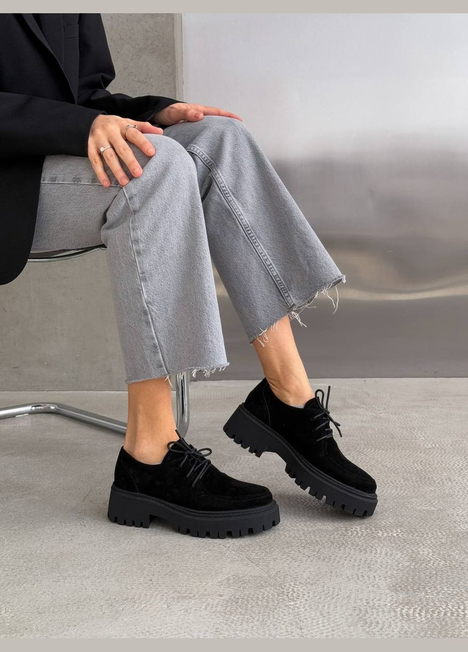 No Brand Туфлі на шнурівці чорний з натуральна замша, — (321974173)