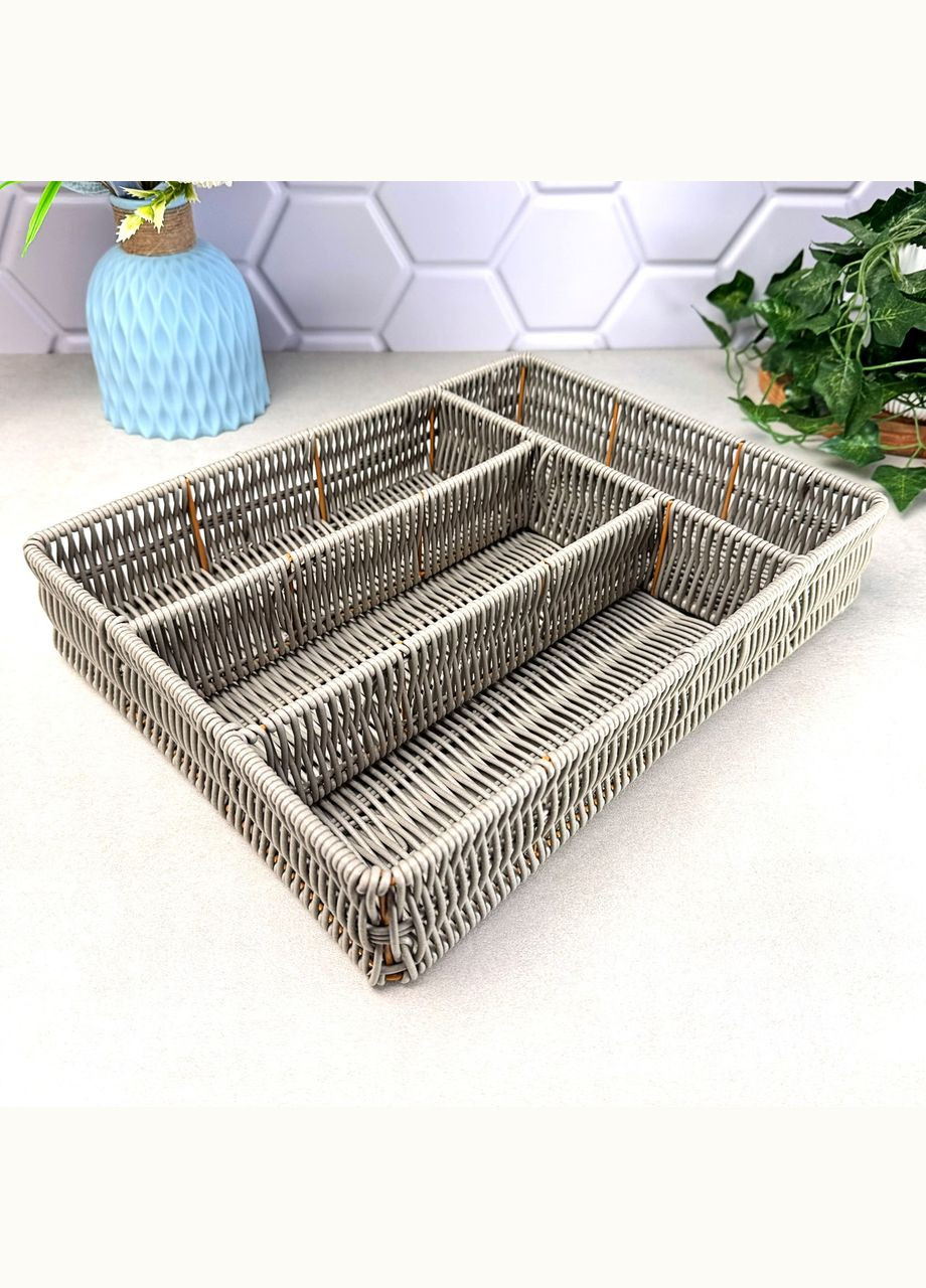 Плетений кошик для столових приборів 4 відділення Сірий No Brand (365815131)