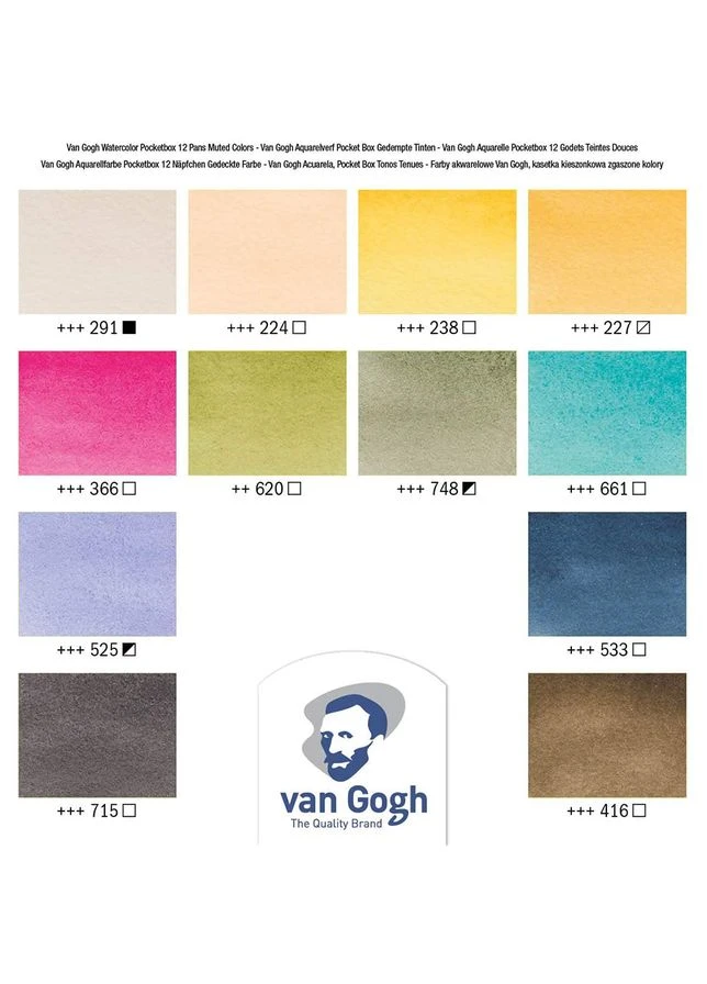 Набор акварельных красок Pocket box MUTED COLOURS 12 кювет+кисти Royal Talens Van Gogh (364193620)