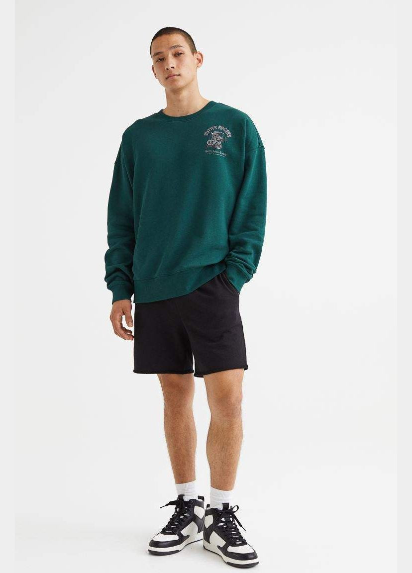 Зелений світшот оверсайз з бавовни H&M однотонний (327729812)