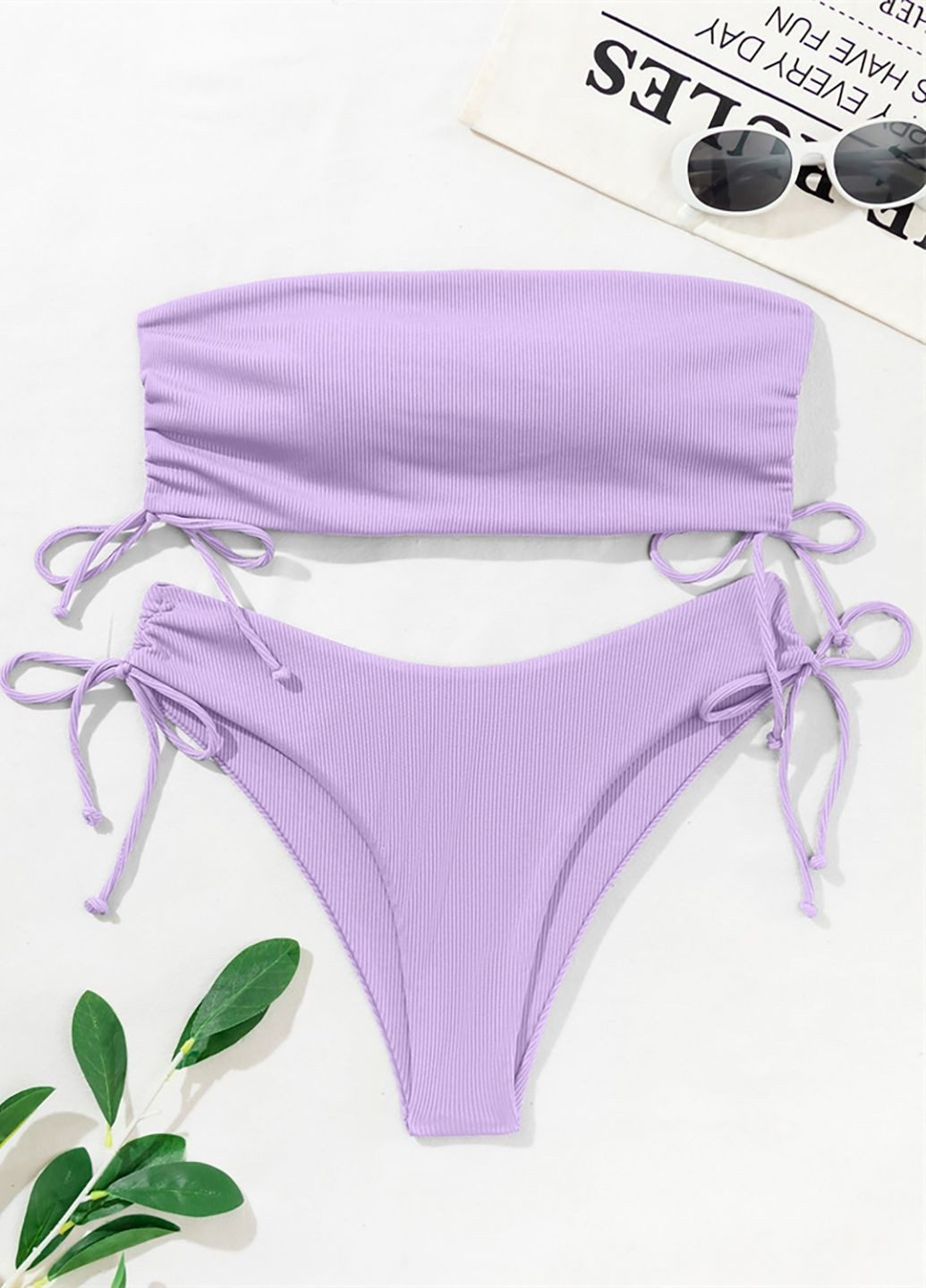 Лиловый женский раздельный купальник в рубчик с завязками раздельный Veronica