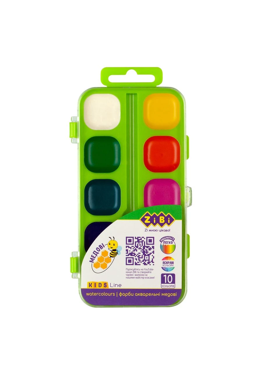 Краски акварельные KIDS Line 10 цветов медовые салатовый пенал (ZB.6543-15) Zibi (386784829)