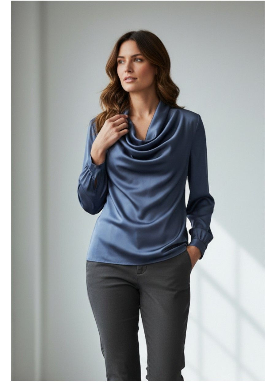 Сіро-голуба блуза шовкова LIYA