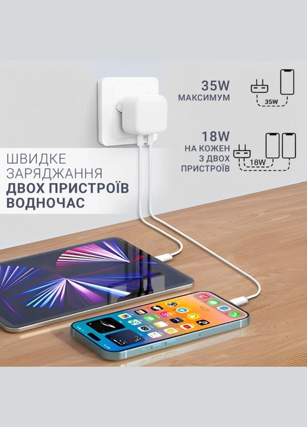 Сетевое зарядное устройство для Apple 35W Dual USB-C Port Power Adapter с быстрой зарядкой VHG (334305091)