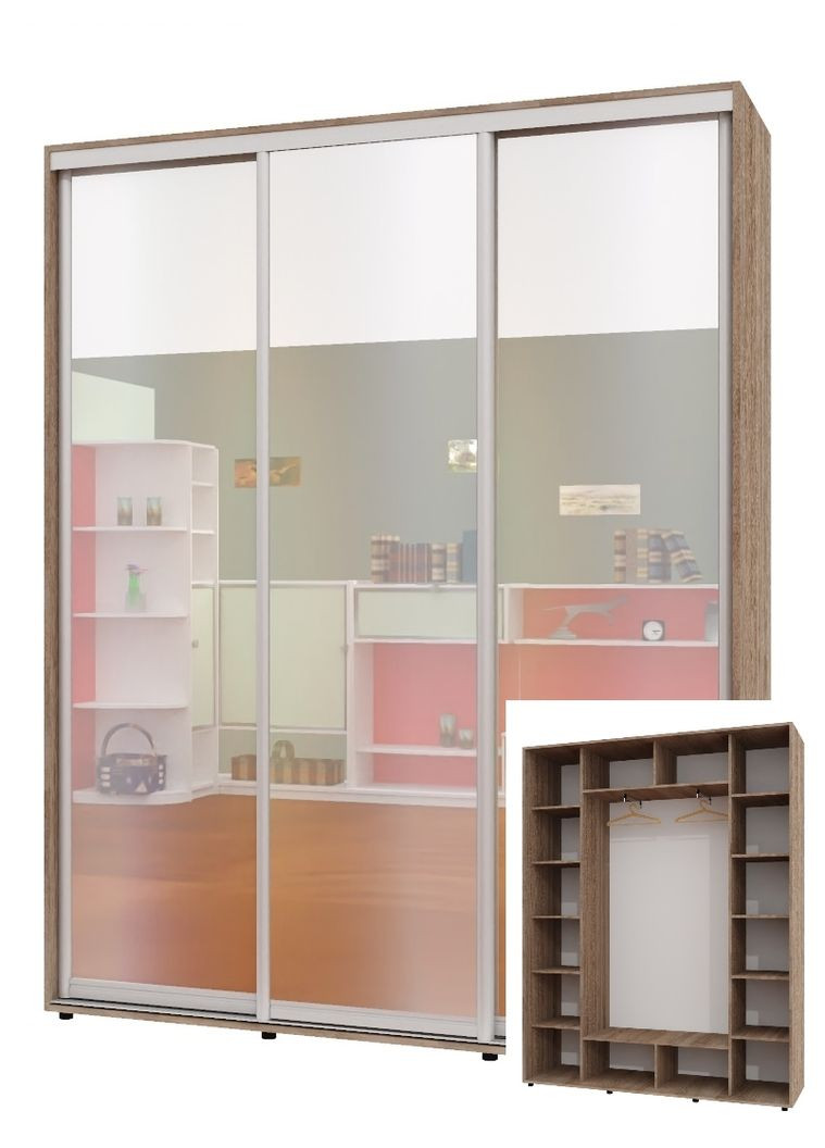 Шафа-купе тридверна 200*45*230 см Дуб Сонома трюфель 3 двері Дзеркало ШК-05 Алекса (360448908)