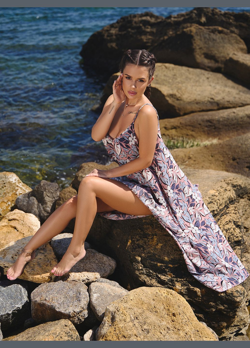 Сиреневое повседневный платья с открытой спиной ISSA PLUS с цветочным принтом