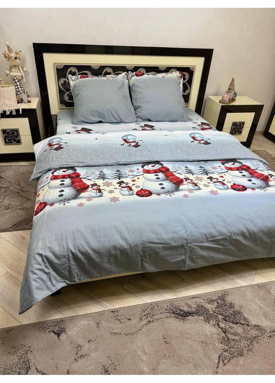 Постільна білизна новорічна полуторний Пакистанська байка 150 х 220 см 4693 Сіра 50 х 70 см No Brand (362414609)
